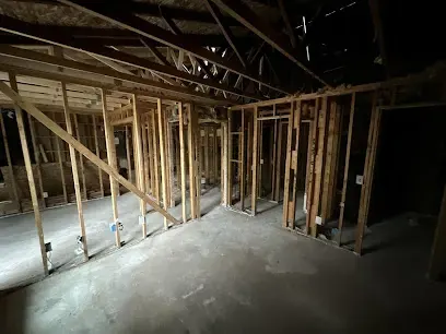 Basement opened to the studs and joists after water reached the lowest level